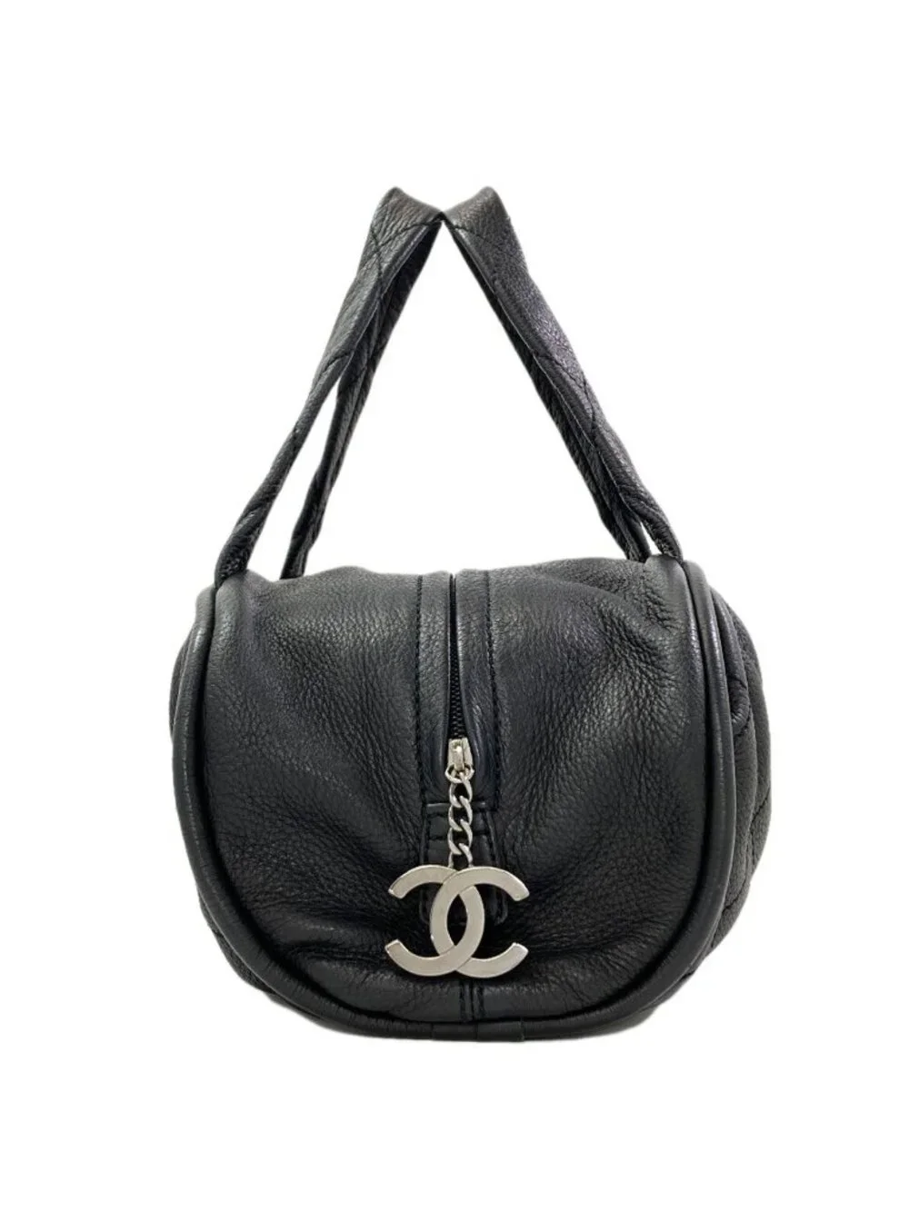 Chanel le Marais Bohler Mini Boston Quilted Silver Bag Calf